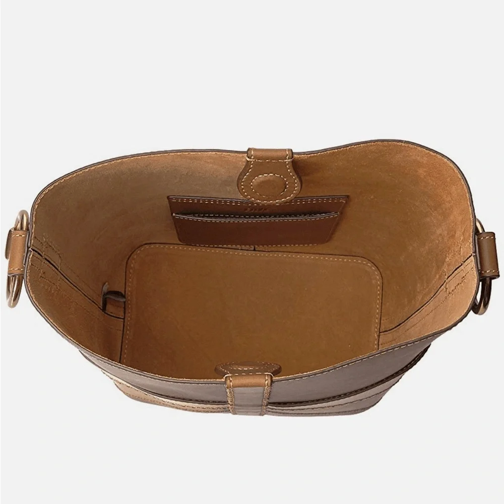 VERY RARE - FRYE Women's Ilana Color Block Bucket Hobo Leather Bag, Cognac Multi - Picture 13 of 13
